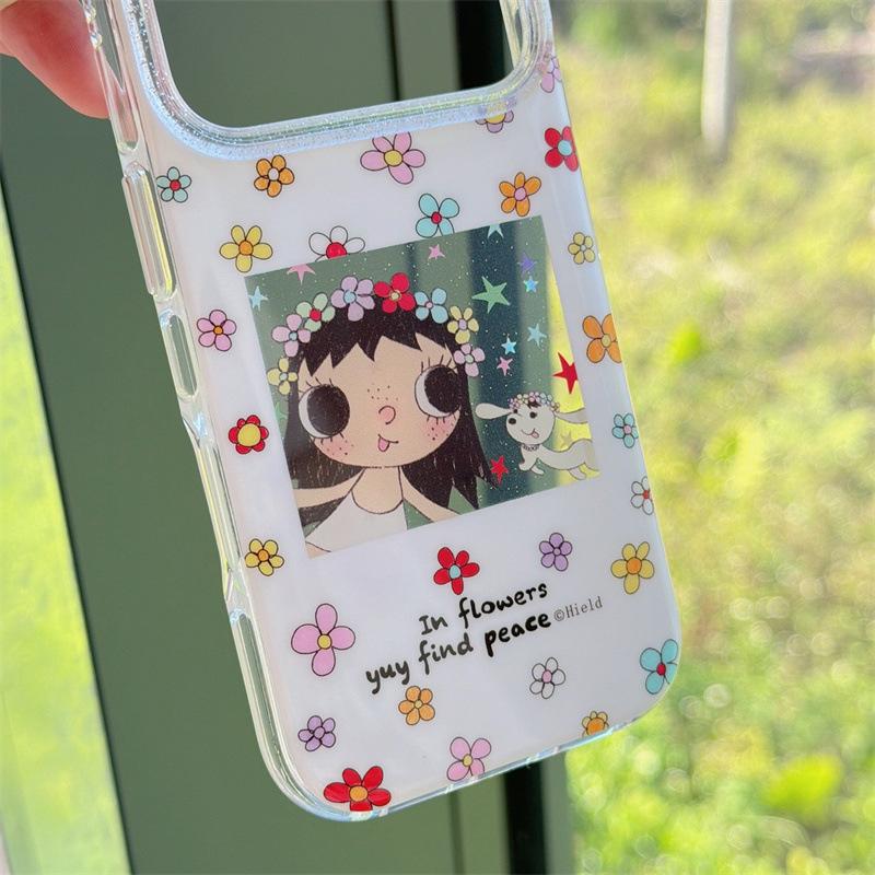 High-End Cartoon Flowers Frame iPhone Case for Girls - Compatible with iPhone 17, 16 Pro Max, 15, 14