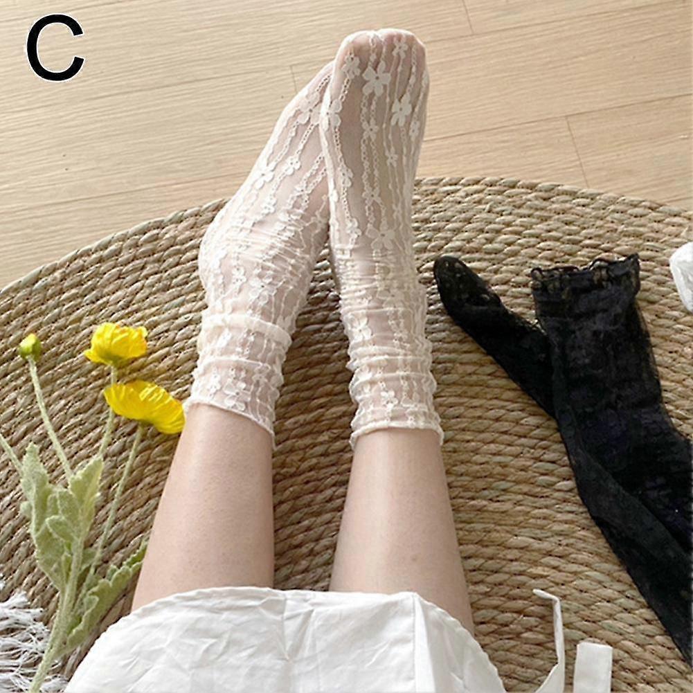 Summer Thin Fashion Socks, Mesh Lace Socks Women Ruffle, Mid-calf Socks