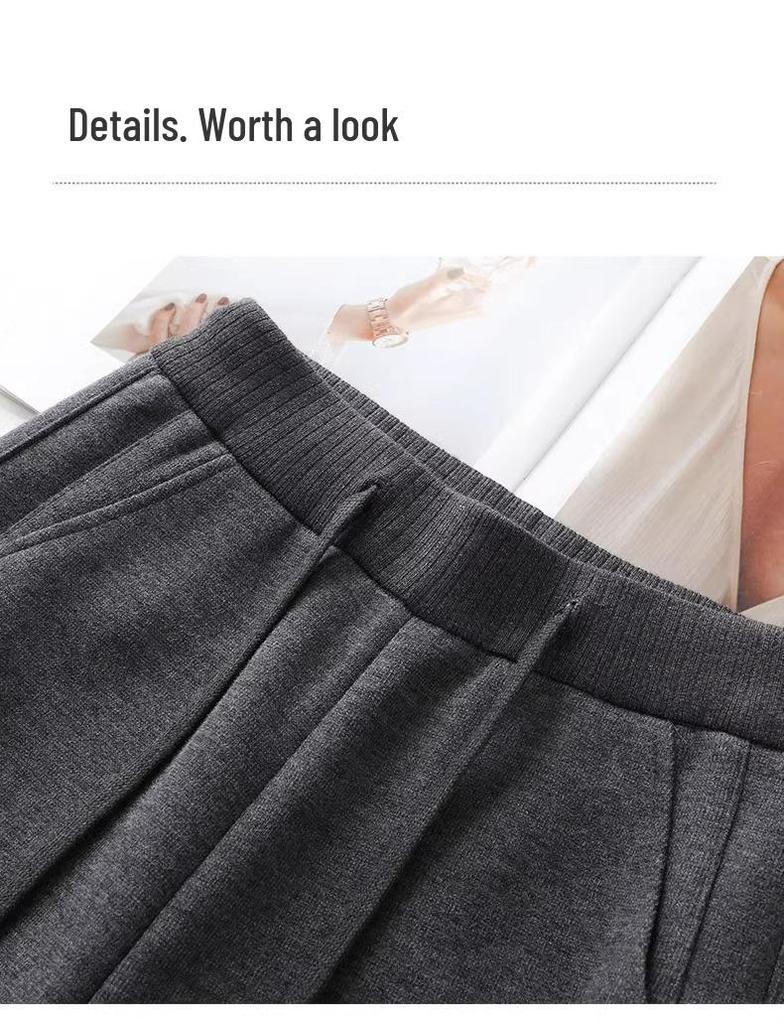 Damen Graue Kaschmir Weitbein Hose, Fleecegefüttert, Wollmischung, Bodenlang, Herbst & Winter 2024.