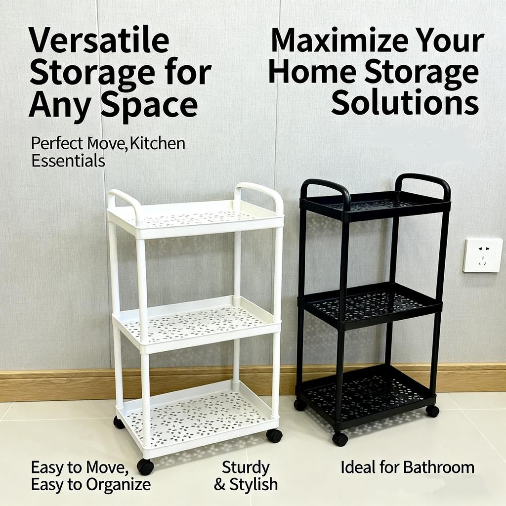 3/4-Tier Storage Cart,Multifunction Utility Rolling Cart Kitchen Storage Organizer,Mobile Shelving Unit Cart with Wheels for Bat