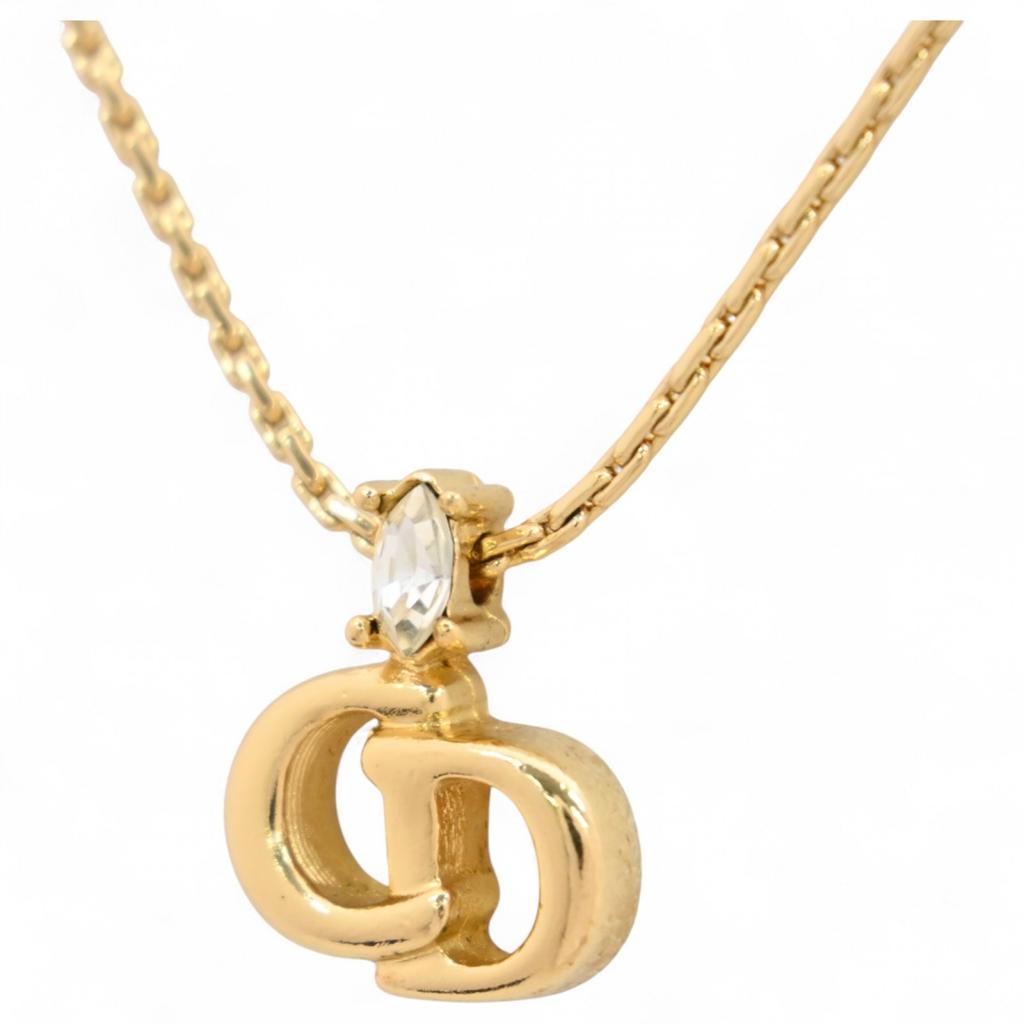 Auth DIOR CD Logo Rhinestone Necklace Di0308cc