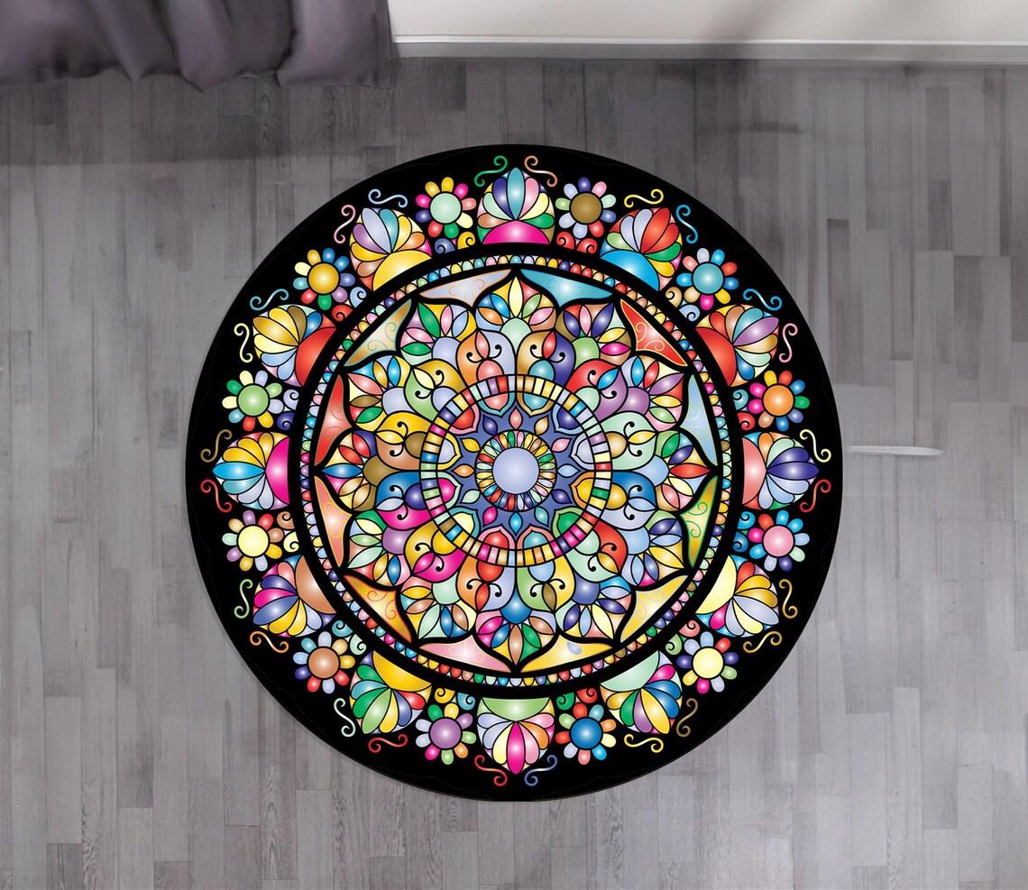 

Colorful Mandala Round Carpet Washable Bedroom Rug Chair Swivel Floor Mat Bedroom Living Room Funny Children s Room Floor Mats 60cm