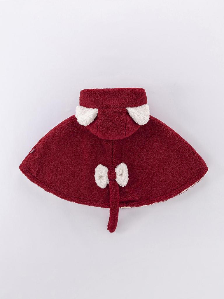 Dziecięcy Dziewczęcy Czerwony Zimowy Płaszcz Peleryna z Kapturem - Podszyty Polarem, Wiatroodporny