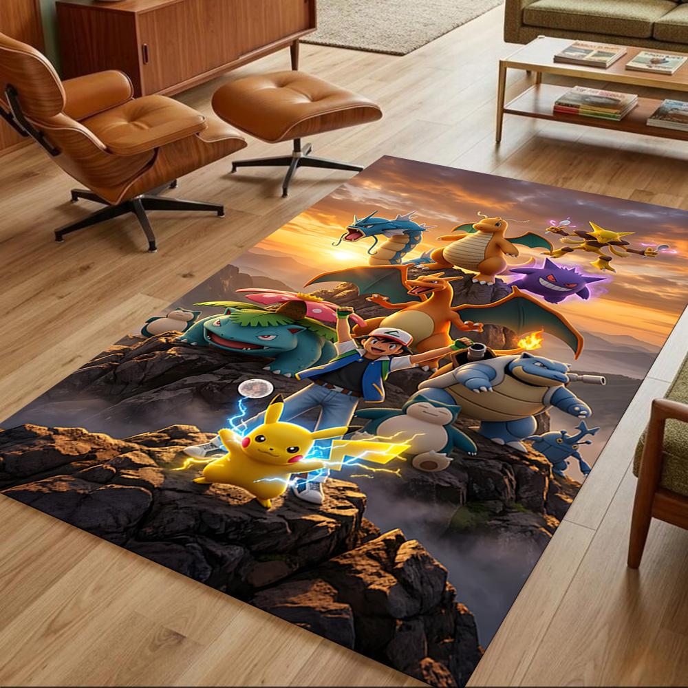 Pikachu Energy Burst Cleanable Rug Soft Plush Non-slip Bottom Bedroom Bedside Mat Retro American Style Christmas Gift for Friends