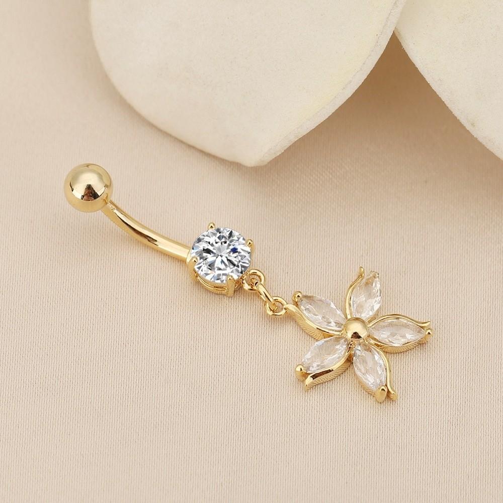 Dual Color Rhinestone Piercing Belly Dangled Design Flower Rhinestone Belly Ring  Seaside Vacation