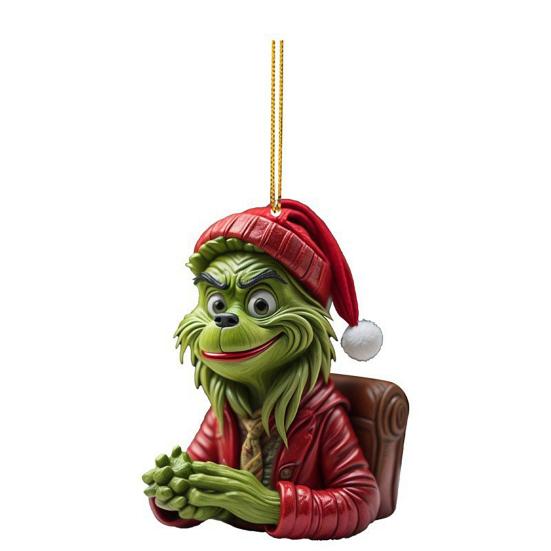 Green Elf Christmas Tree Ornament 2D Flat Acrylic Car Rear Mirror Charm Cartoon Elf Christmas Tree Hanging Pendant for Holiday Tree Window Wall Decor