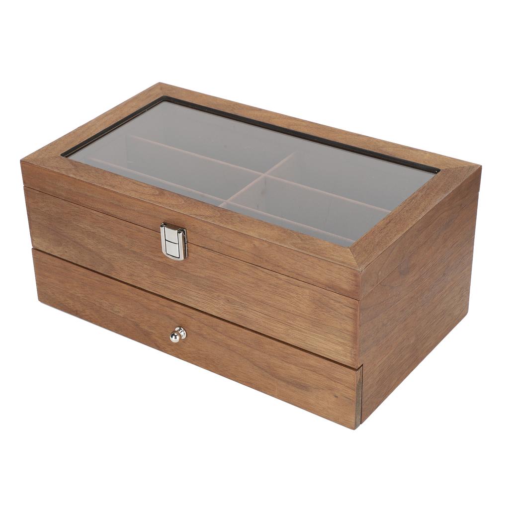 12 Slots Glasses Box Wooden Double Layer Glasses Display Case Box Organizer Decoration