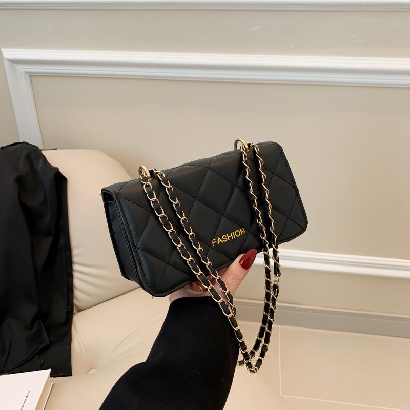 Diamond Chain Small Bag Trendy and Fashionable Texture Bag for Women Ins Niche Solid Color Crossbody Bag