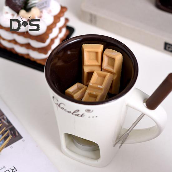 Schokoladenfondue-Becher, 130 ml, Keramik-Schokoladenfondue-Kaffeetasse mit Gabeln, Schmelzbecher für Schokolade, Käse, Butter, leicht zu reinigen, vielseitiger Schmelzbecher