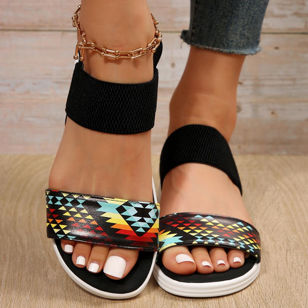 Sandals For Women Summer Flats Sandals Fish Mouth Elastic Strap Roman Ladies Beach Sandals Larger Size 42 43