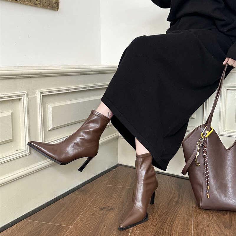 

Уличный стиль женские ботильоны модные заостренные носки короткие ботильоны дизайнерские тонкие высокие каблуки туфли для стриптиза Botas Mujer 35