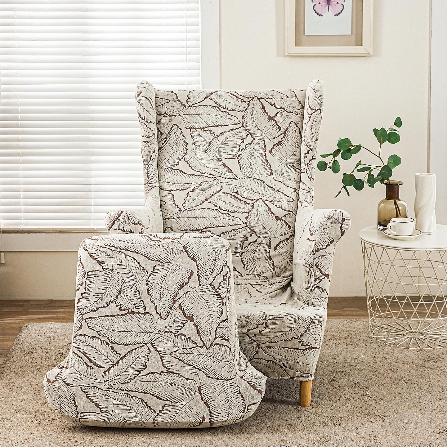 Мягкие чехлы на кресло с ушами, 2 шт., Чехлы на кресло с высокой спинкой, Чехол на диван с подлокотниками, Эластичный жаккардовый чехол на кресло с крыльями хаки