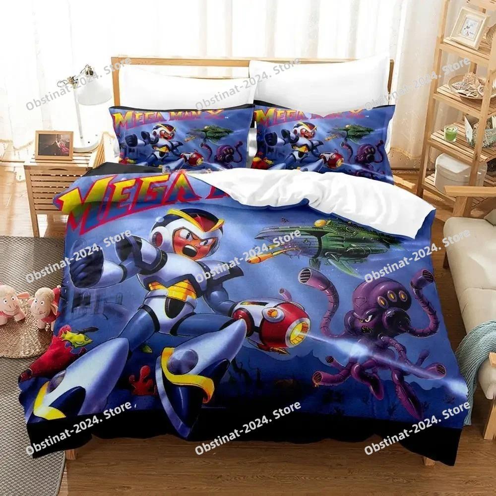 Mega Man X DiVE Bedding Set Printed Duvet Cover Sheet Pillowcase Bed Soft Quilt Cover Full Queen King Size Anime Bed Sheet Set