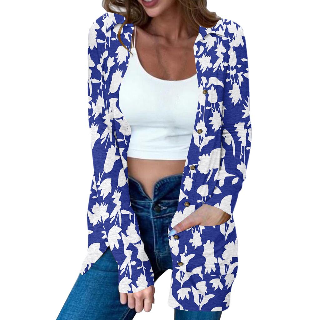 Women's Casual Fashion Printed Long-sleeved Mid-length Cardigan Jacket