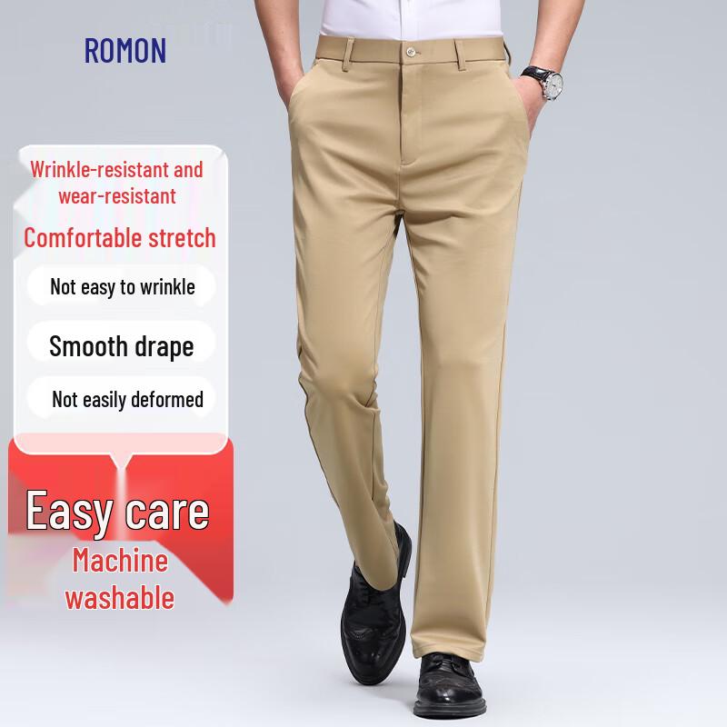 

ROMON Men s Straight Fit Business Casual Ice Silk Pants 38