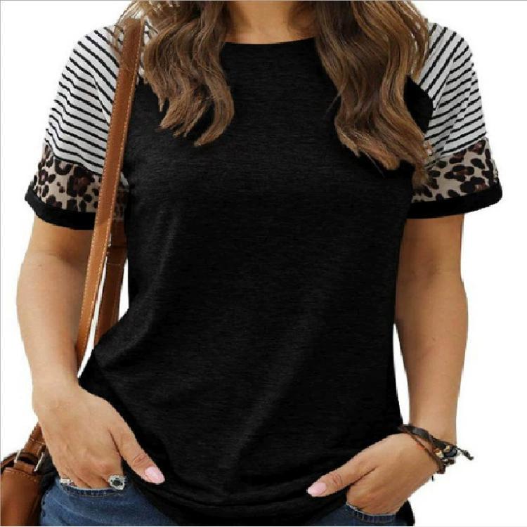 

Модная женская креативная футболка в полоску с цветными блоками и принтом, забавная повседневная футболка с круглым вырезом и короткими рукавами, летняя женская футболка XS чёрный