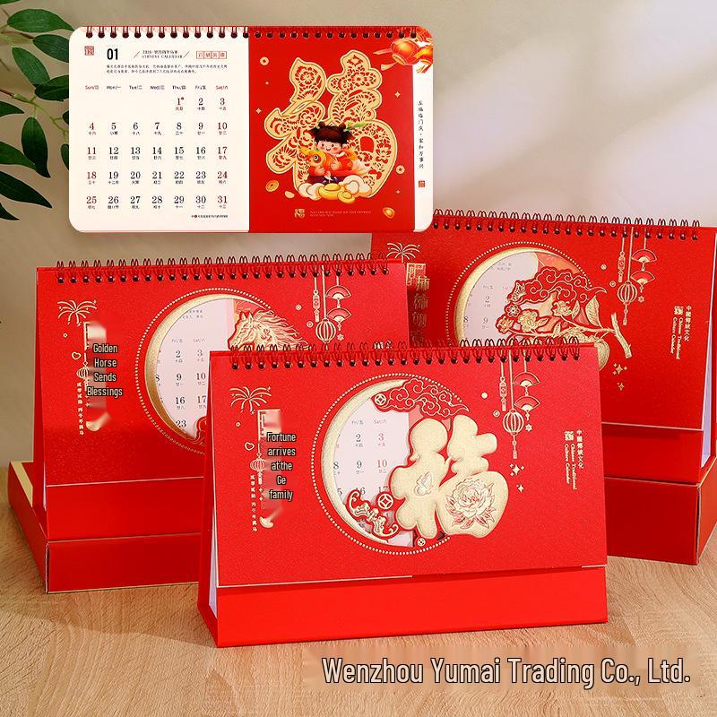 2026 3D Red Festive Desk Calendar: Fine Carving, Hollowed-out Design, Wire-o Binding, Customized Logo Option