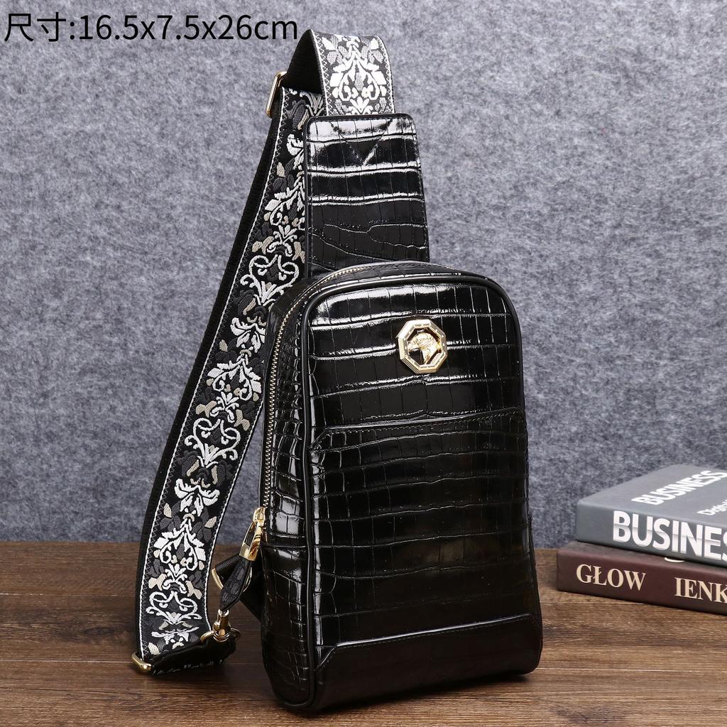 New Crocodile Belly Pattern Men's Chest Bag Fashion Men's Bag Diagonal Cross Bag Chest Bag Outdoor Leisure Backpack Trendy Style