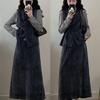 Plus Size Autumn Retro Vest and Slimming Skirt Three-Piece Set for Women
