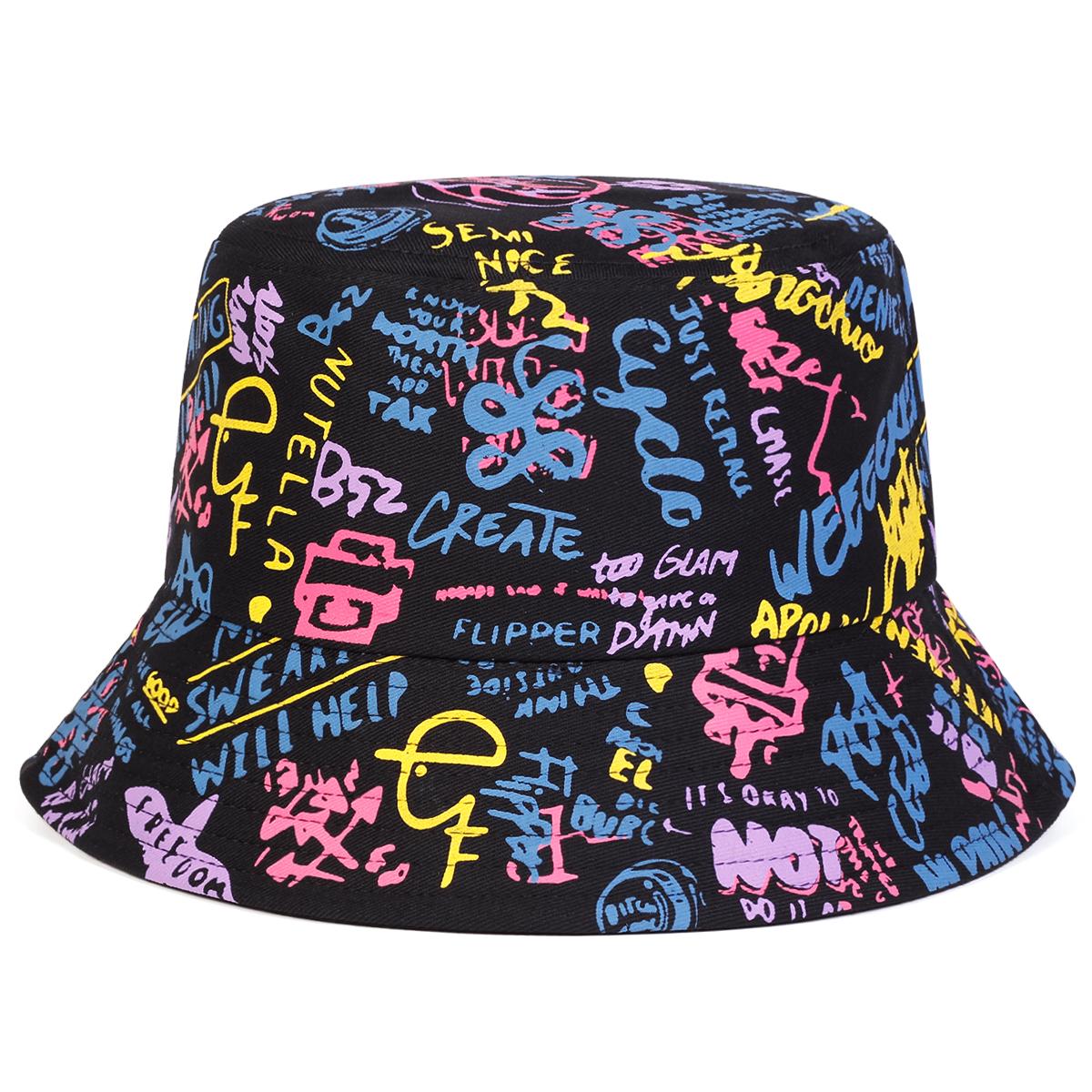 

Unisex 88 Letter Graffiti Print Personality Bucket Hats Fishermen Caps Outdoor Casual Cap Sunscreen Hat чорний