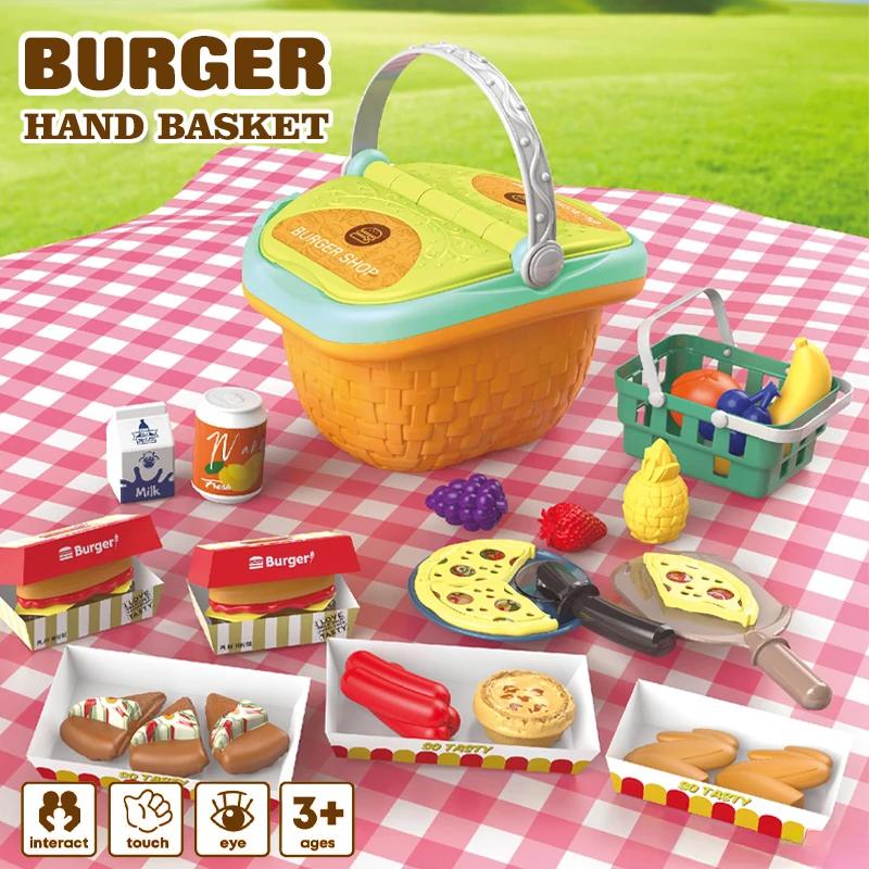 Picnic Playset Toy Pretend Play Food Set for Toddlers Kitchen Dentist Dessert Makeup Cooking Outdoor Play Toys for Kids Gift