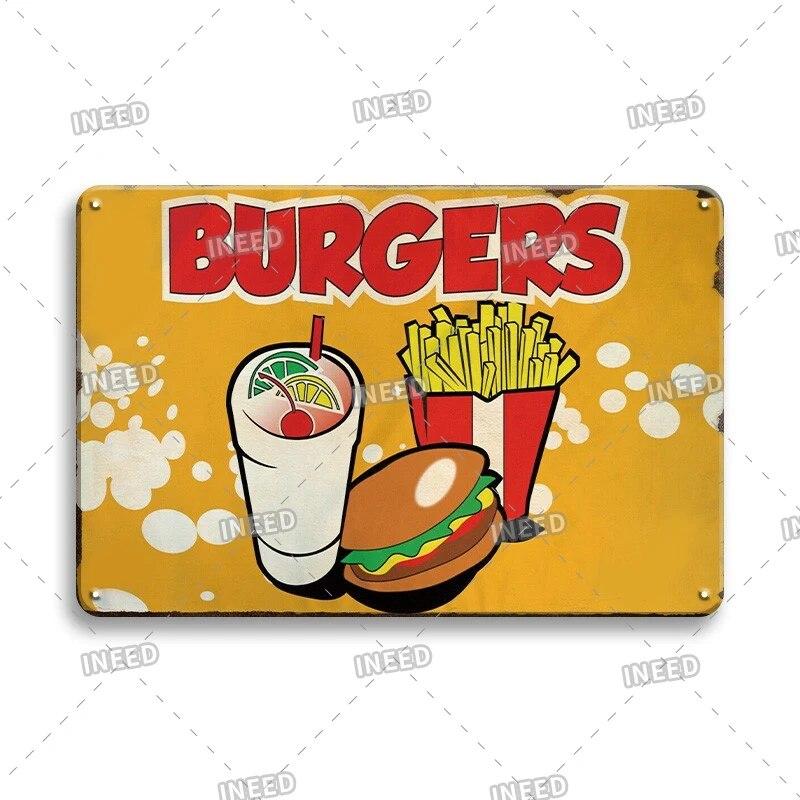 Burger Sign Best in Town 100% Beef BBQ Vintage Decor Hotdogs Kitchen Decorations Wall Plaque Retro Decor Vintage Food Sign
