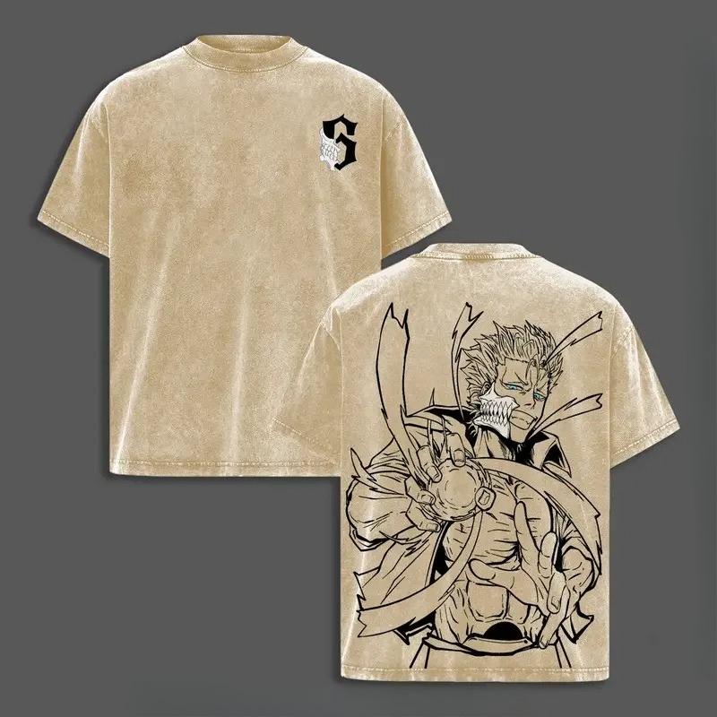 

Anime BLEACH Grimmjow Jaegerjaques Graphic T Shirt Men Short Sleeve Clothing Oversized Tshirt Washed Cotton Tee Harajuku T-shirt XXL коричневий