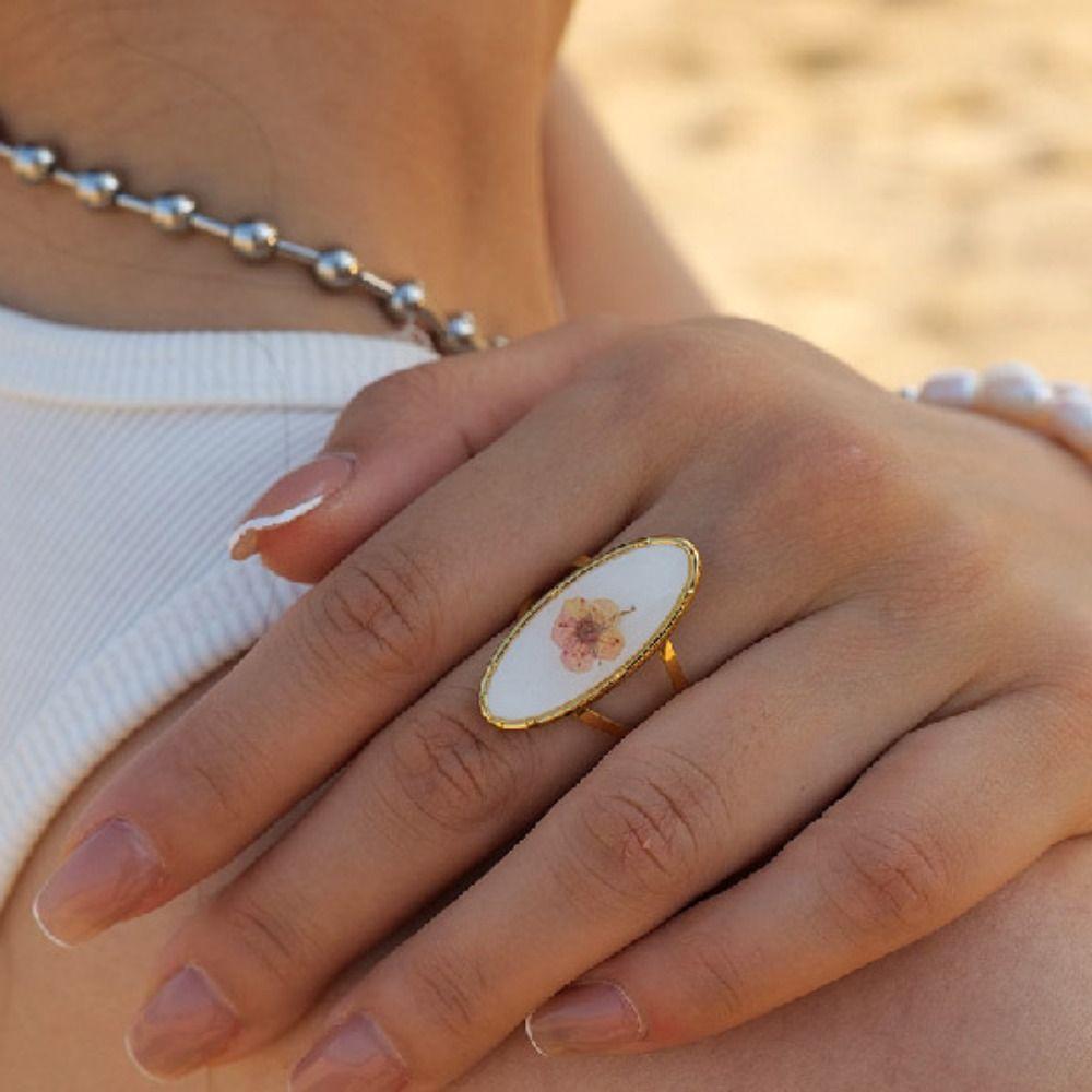 Korean Style Eternal Flower Ring Stainless Steel Open Ring Summer Transparent Ring Gift