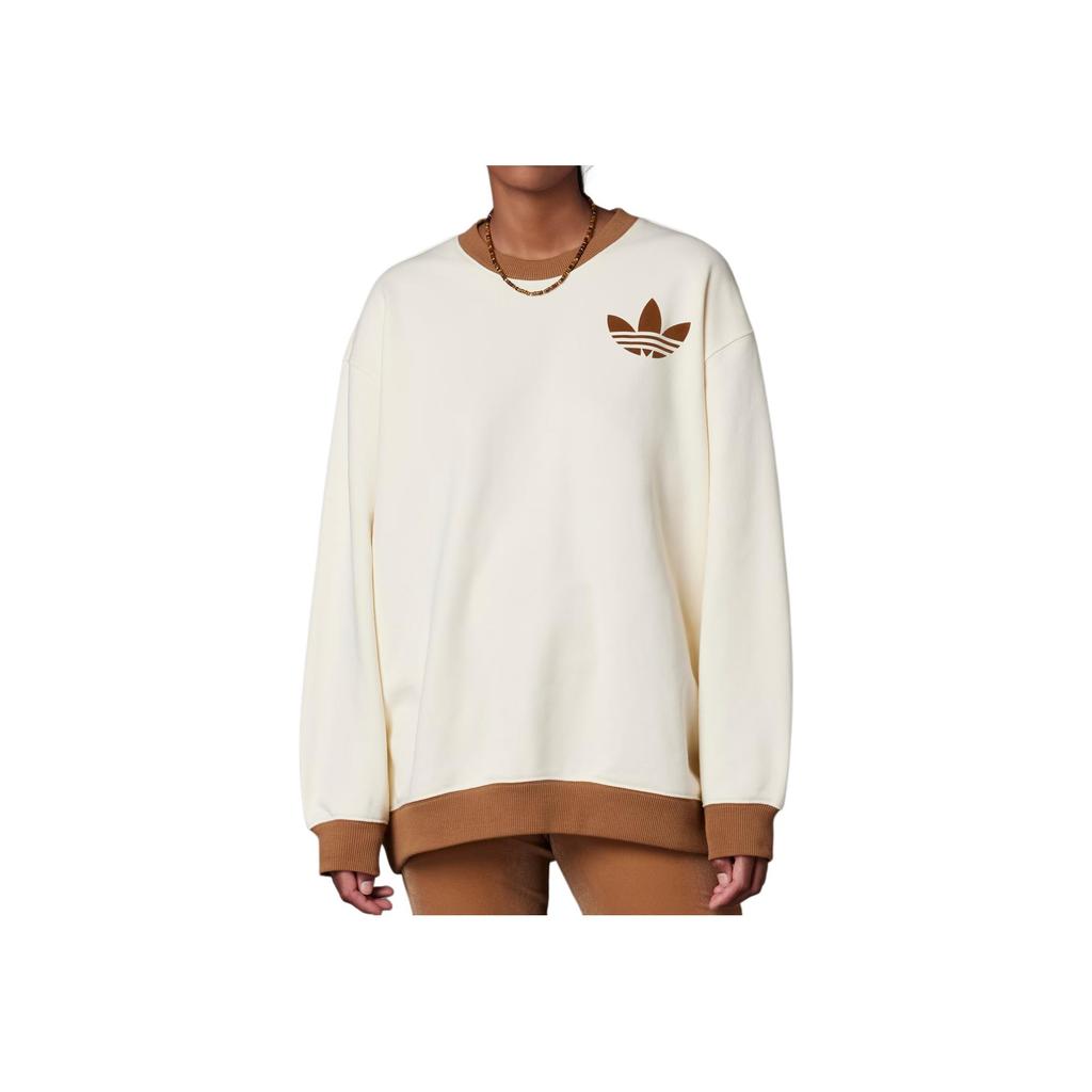 Adidas Originals Trefoil Logo Embroidered Sweatshirt Women Tops Cream IB2040