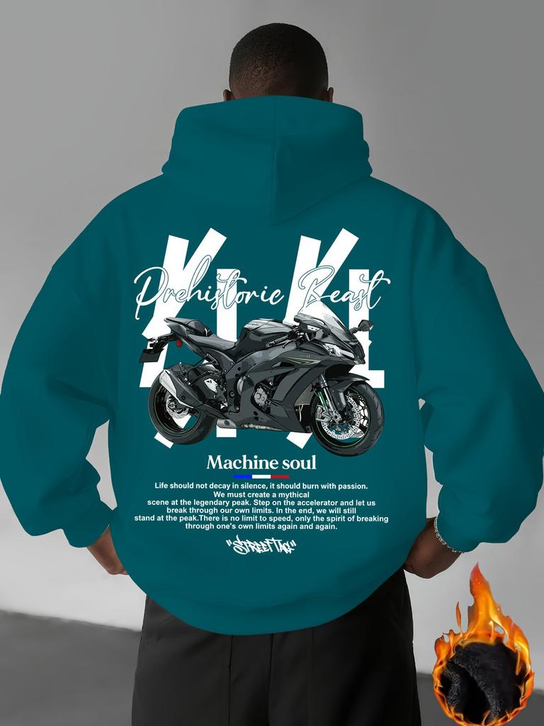 Locomotive Sports Car Combination Printed Hooded Sweater Loose Motorcycle Lovers Men's and Women's Jacket