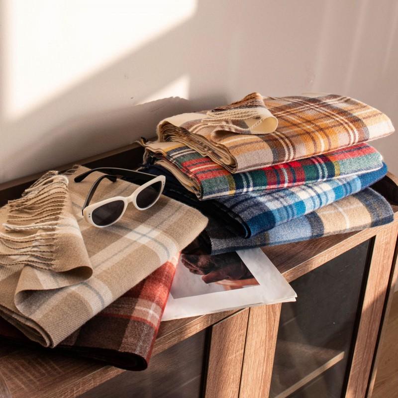 Womens Warm Faux Cashmere Scarf With Plaid Long Wrap Shawl Winter Office Commute