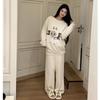 Women's Half-Velvet Pajamas: New Autumn/Winter, Plus Velvet, Thickened, Cute Embroidery, Pullover Design, Cozy Homewear, Suitable for Outdoor Wear.
