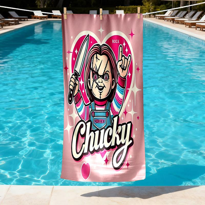Bride of Chucky Print Beach Towel Design, Soft, Lightweight. for Home Bathroom, Spa, Pool, Yoga, Surfing, Camping, Gift for Family, Friend