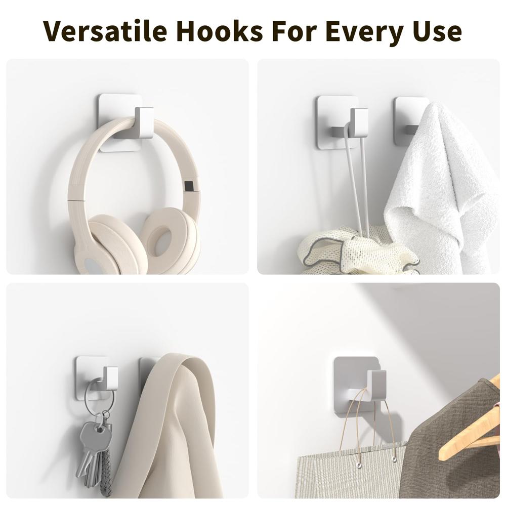 4 Pcs Square Self Adhesive Hooks Adhesive Wall Hooks for Hanging Towel Coats