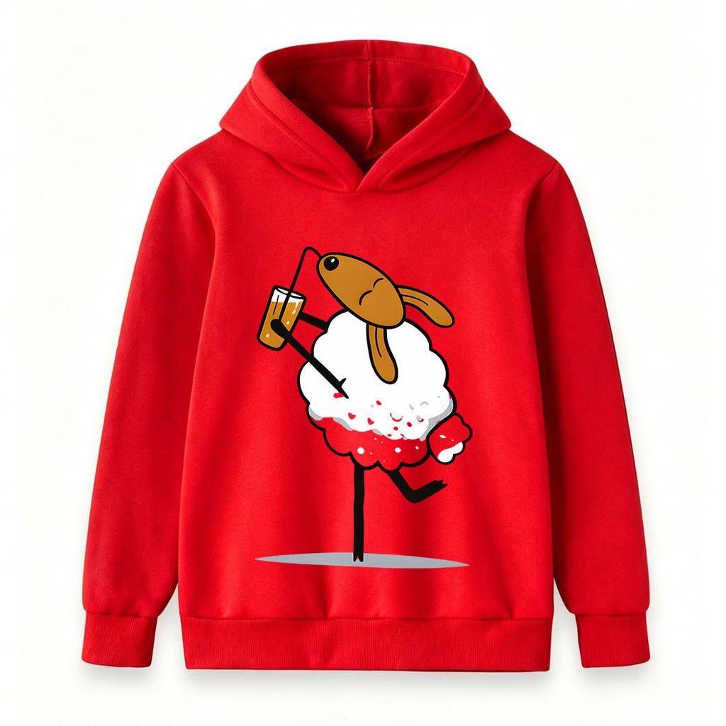 Kids Boys Girls Pullover Hoodie, Funny Cartoon Drunk Sheep Graphic Hooded Sweatshirt, Casual Soft Long Sleeve Top for Daily Wear Party Holiday Gift fo