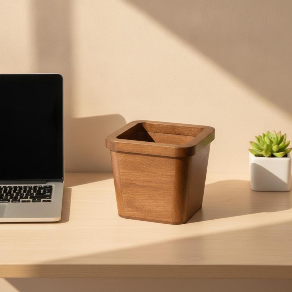 Desktop Trash in areaSaving Wooden Can Compact Desk Wastebasket for Office, Vanity, Bedside