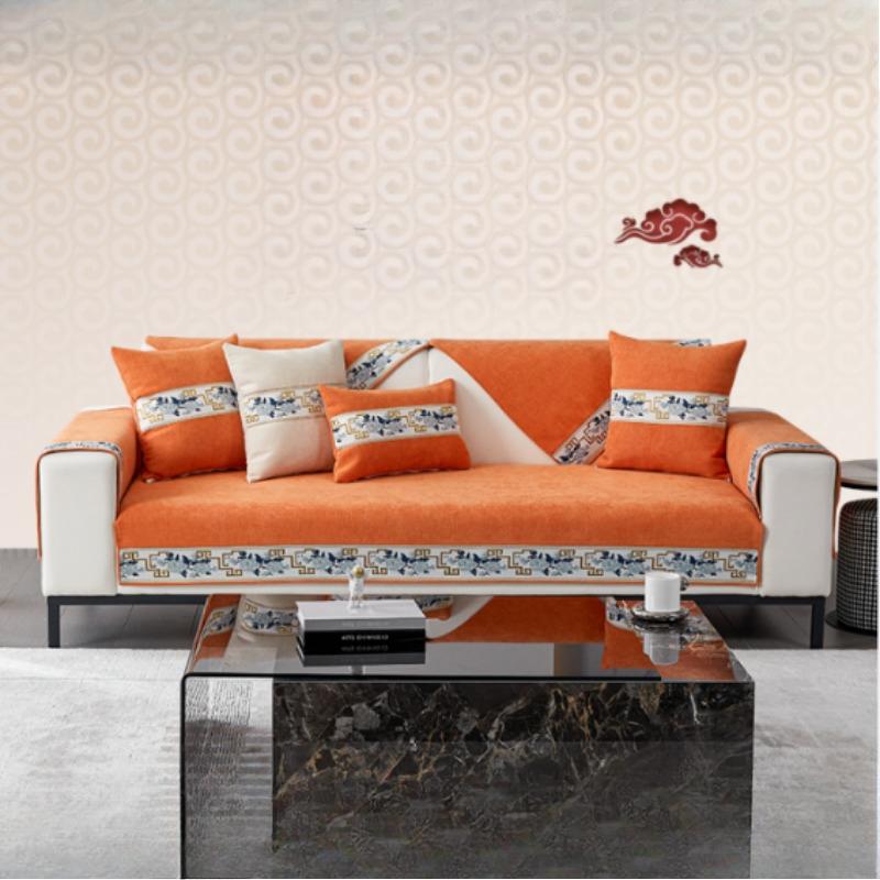 Solid Color Anti-slip Couch Cushion for Living Room Sofas Universal Armchair Slipcover Towel 1 Pcs Chinese Style Sofa Covers with Embroidery Edge