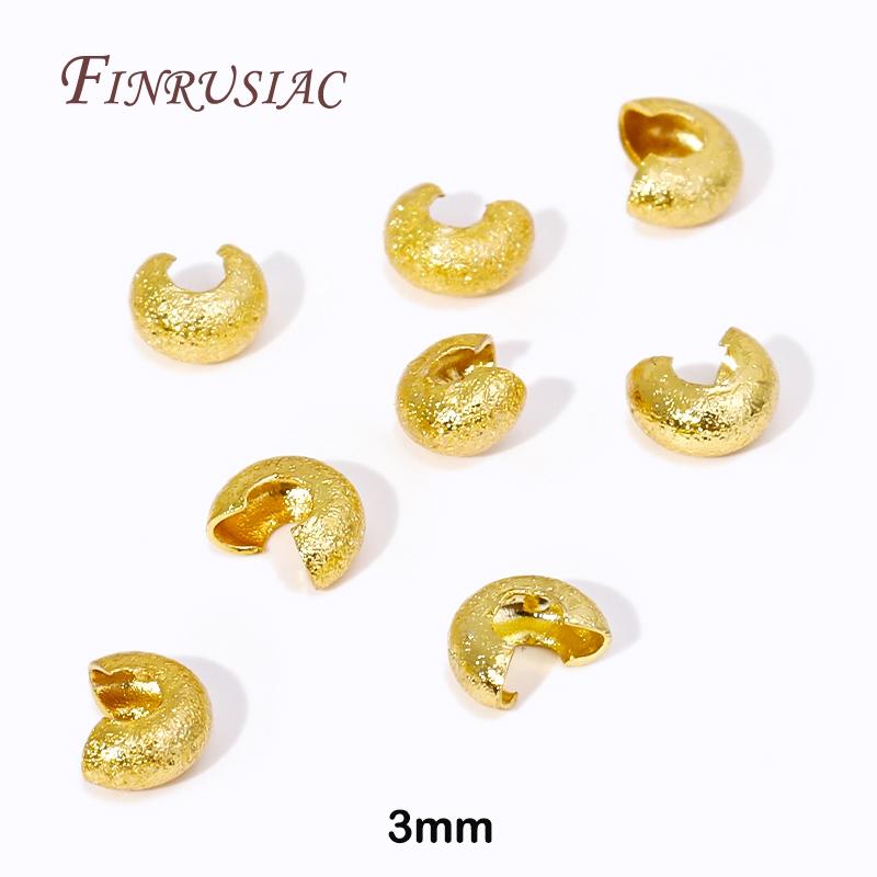 

50/100Pcs 3/4MM Copper Open Crimp Bead Covers Fittings 18K Gold Plated Round Covers Crimp End Beads Supplies For Jewelry 50Pcs