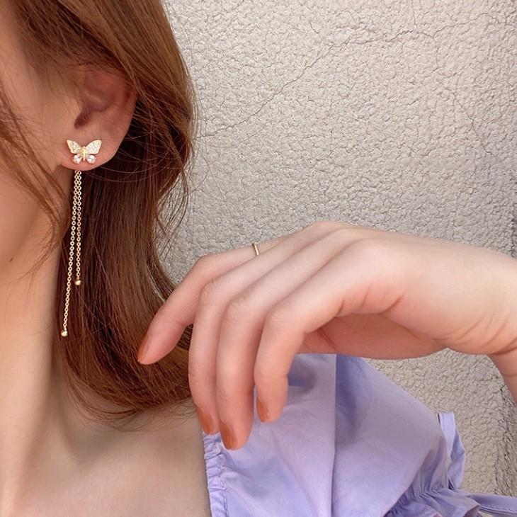 Water Drop Pearl Rhinestone Tassel Earrings