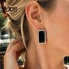 Silver Frame Rectangle Earrings 1 Pair Black Acrylic Big Stud for Women, Sweat Resistant Stainless Steel Chunky Square Earrings, Statement Geometric