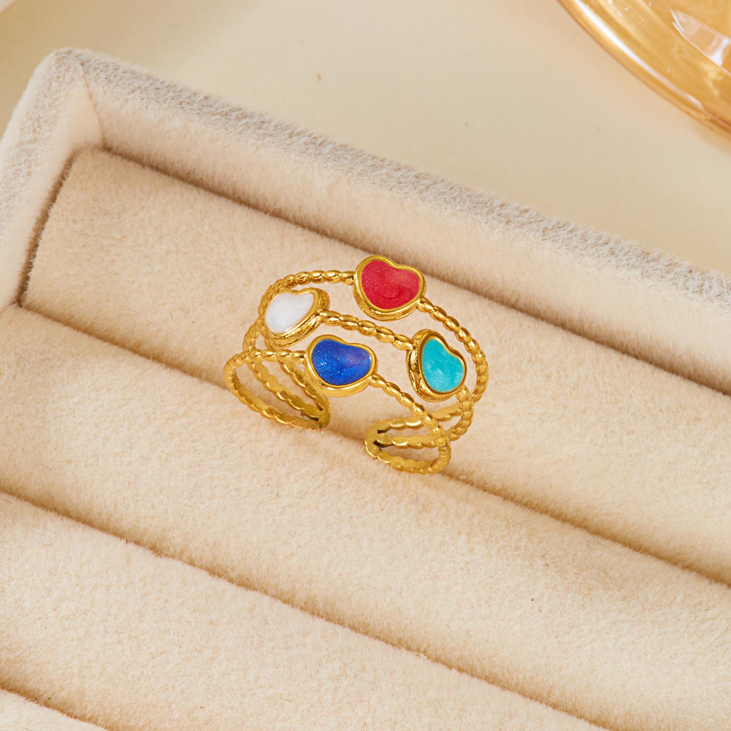 Fashion Drip Design Stackable Ring Set for Women Light Luxury Colorful Stainless Steel Ring Girls Party Jewelry Accessory