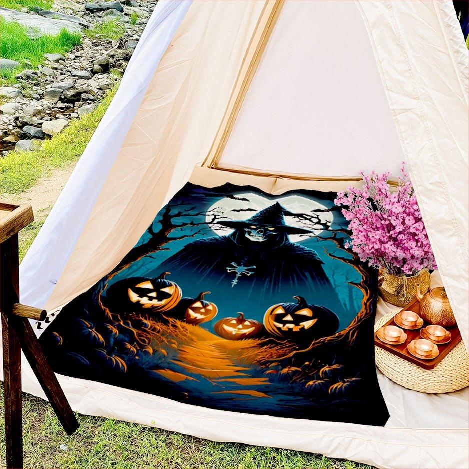 Spooky Halloween Castle Blanket Reversible Flannel Throw for Gothic Charm AllSeason Comfort Mysterious Night Gift