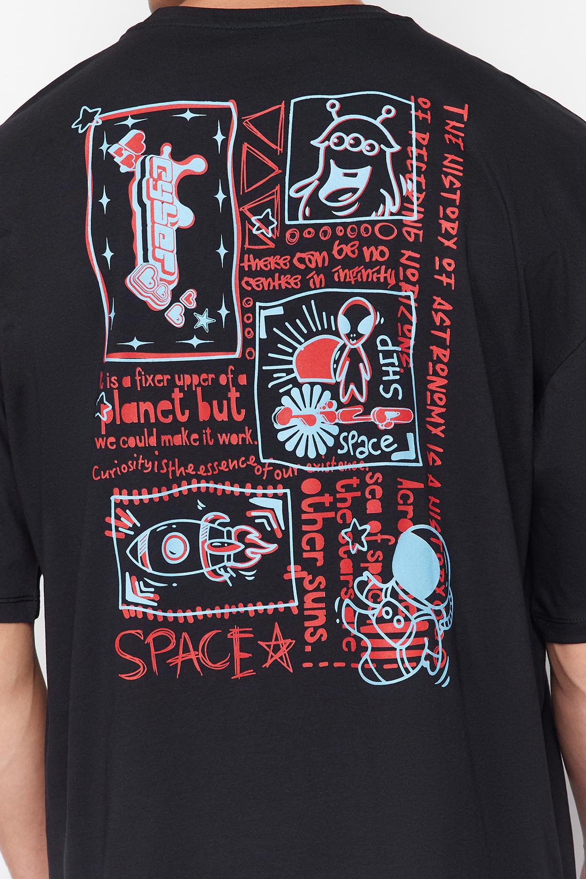 

Men s Fashion New T-Shirt Black Oversize Back Printed 100% Cotton T-Shirt