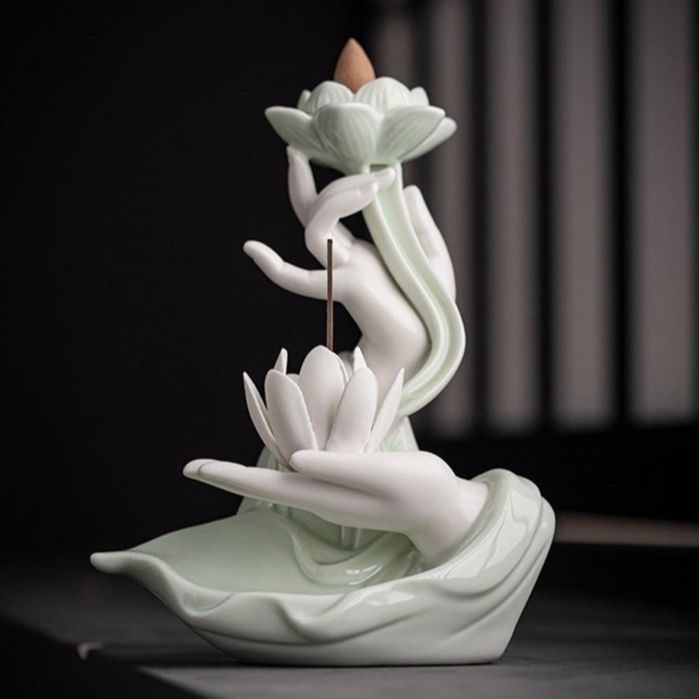 Lotus Flower Incense Burner Fountain Ceramic Incense Stick Holder Meditation