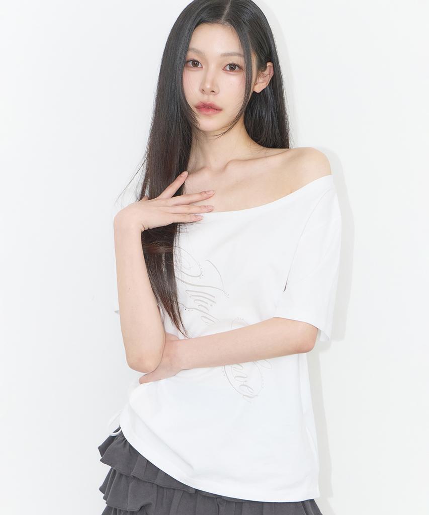 ILLIGO Ribbon String Off-Shoulder T-Shirt White