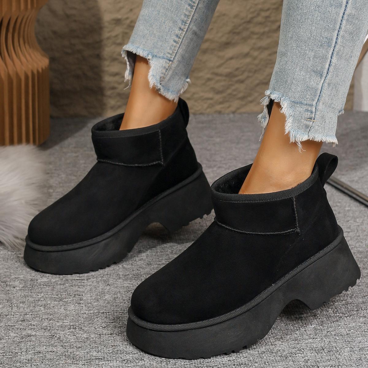 

Fashion New Platform High Heels Snow Boots Women Cotton Shoes 2025 Trend Brand Fashion Ankle Boots Winter Warm Short Plush Zapatos Mujer 36 чорний