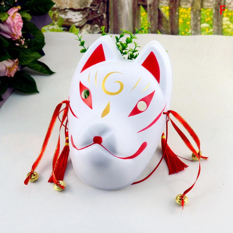 Japanese Hand Made Fox Cosplay Full Face Mask With Tassel Small Bell Masquerade