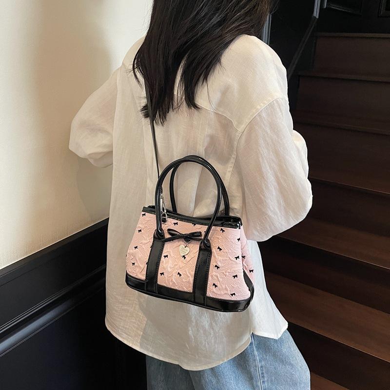 Class commuter tote bag large capacity love summer foreign style 2025 bow new casual shoulder shopping bag