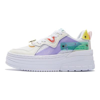 Li Ning We Wo Trendy Thick Sole Casual Low Top Skate Shoes Women Sneakers White Purple AGCS198-1