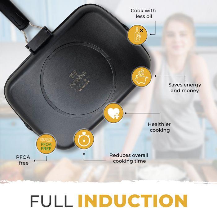 Poêle à Griller Induction Antiadhésif Titane 34x24cm Fonte d'Aluminium sans PFOA Briebe GP1160 01079